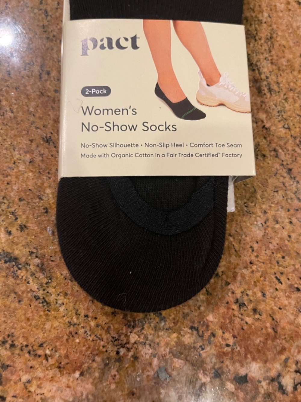 NEW! Pact Women's Black No Show Socks 2 Pack One Size Organic Cotton NWT! - Picture 5 of 7